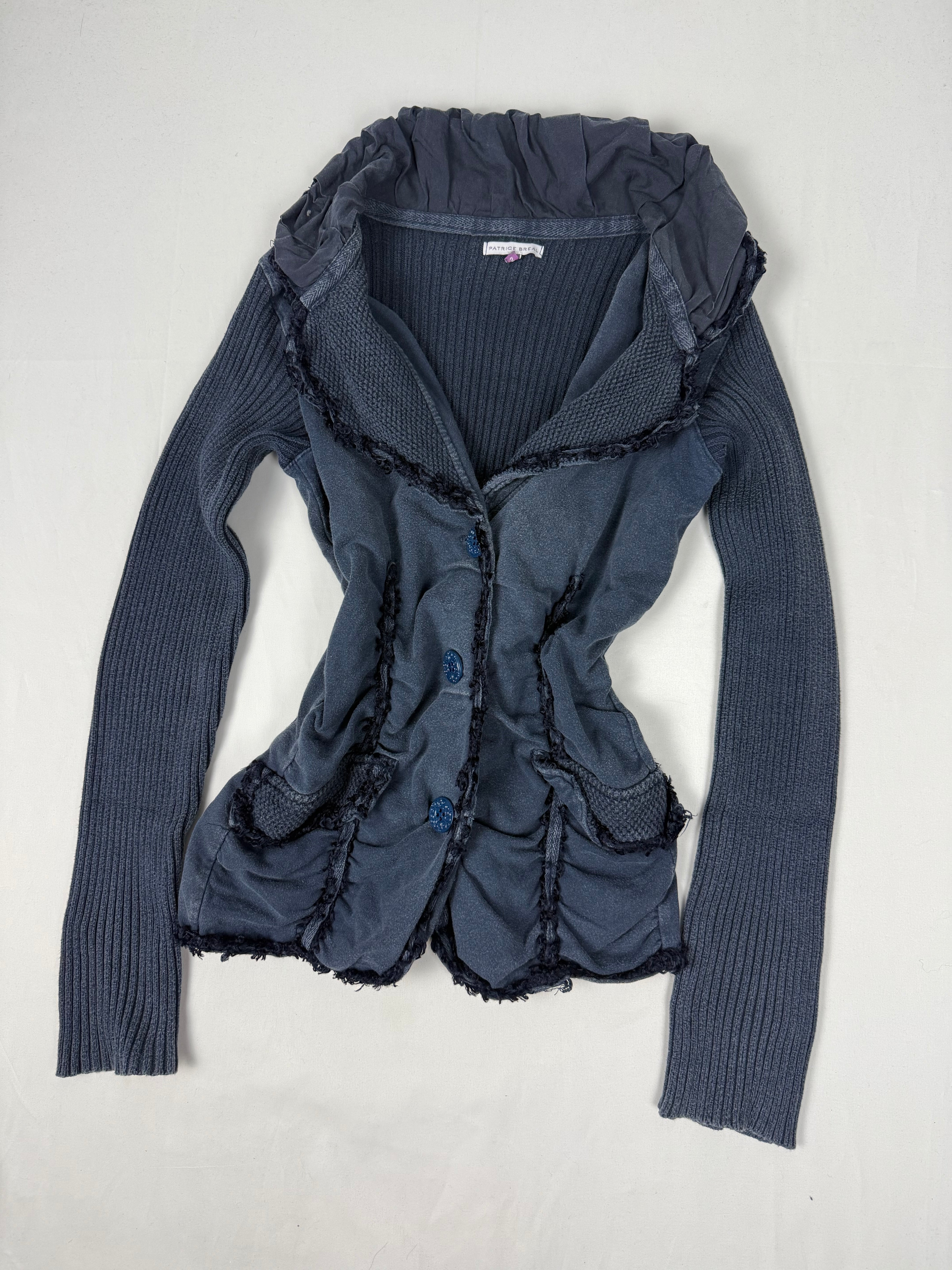 Navy blue ruched cotton blazer jacket (M)