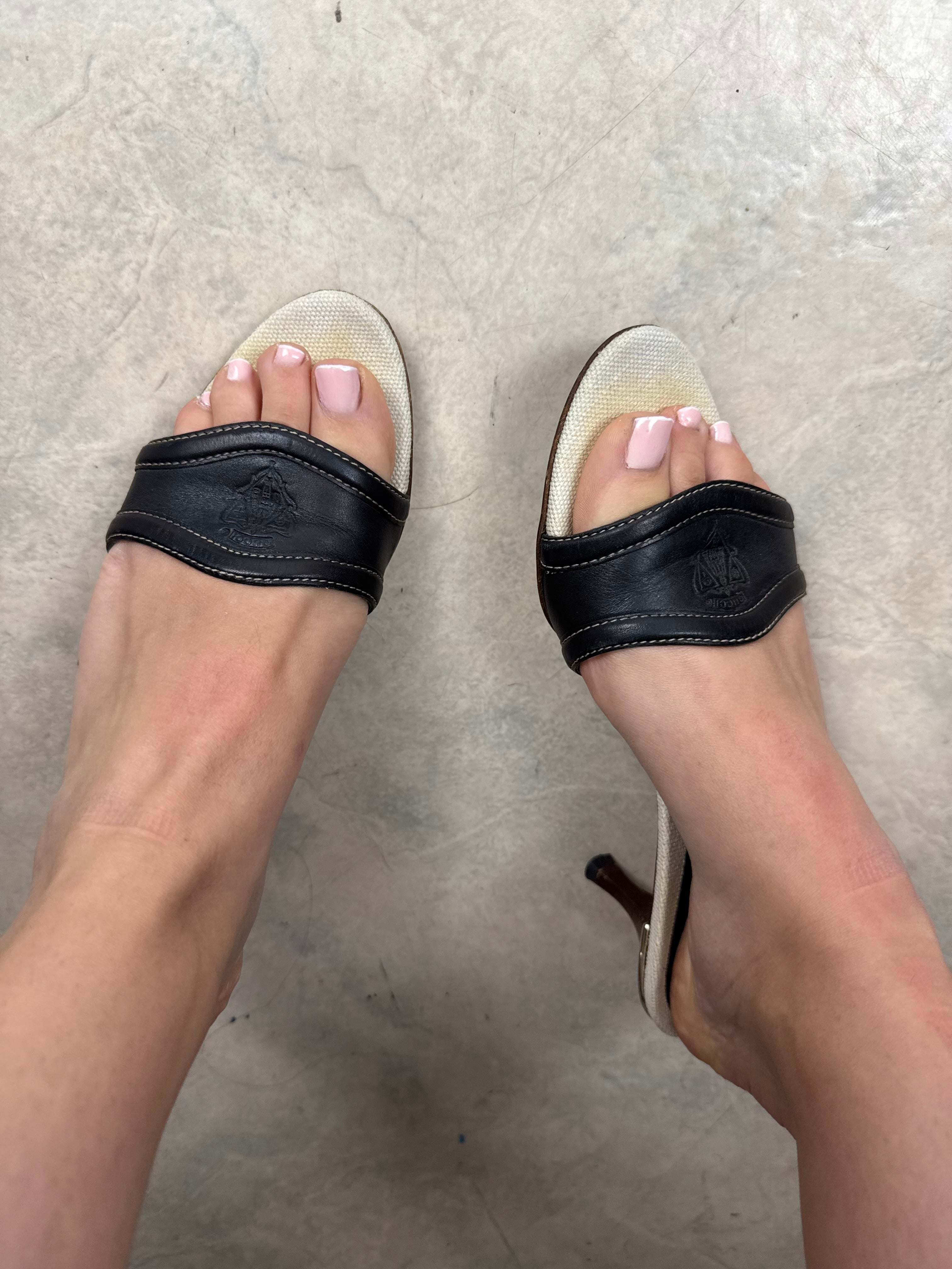 Beige real leather logo kitten heels mules (36)