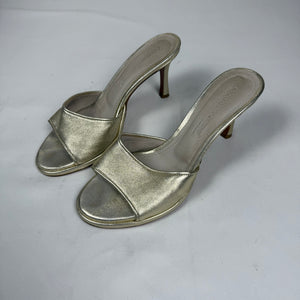 Gold real leather kitten heels mules (36)