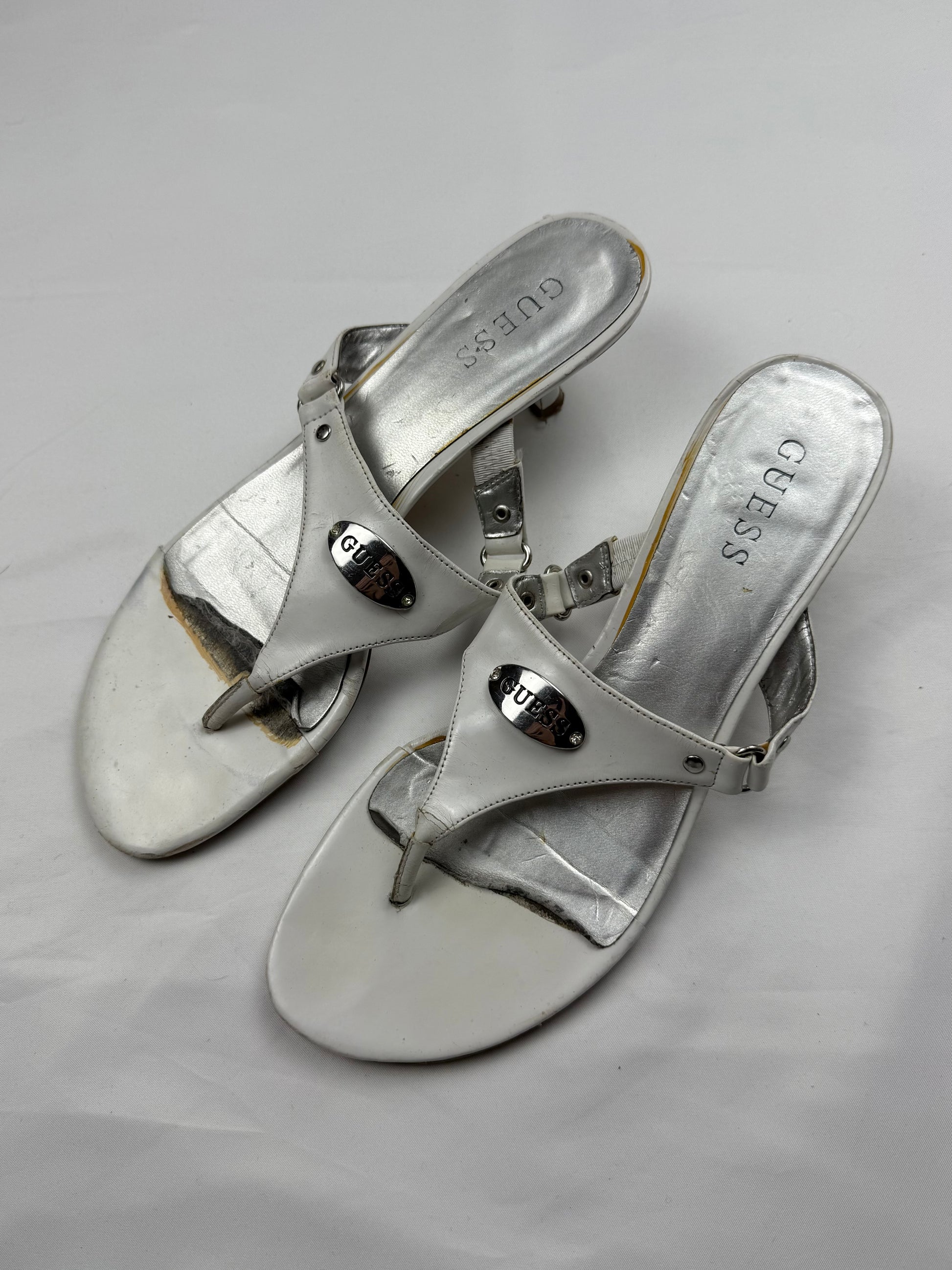 White thong real leather kitten heels mules (39)
