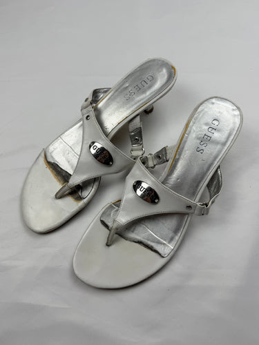 White thong real leather kitten heels mules (39)