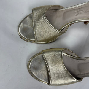 Gold real leather kitten heels mules (36)