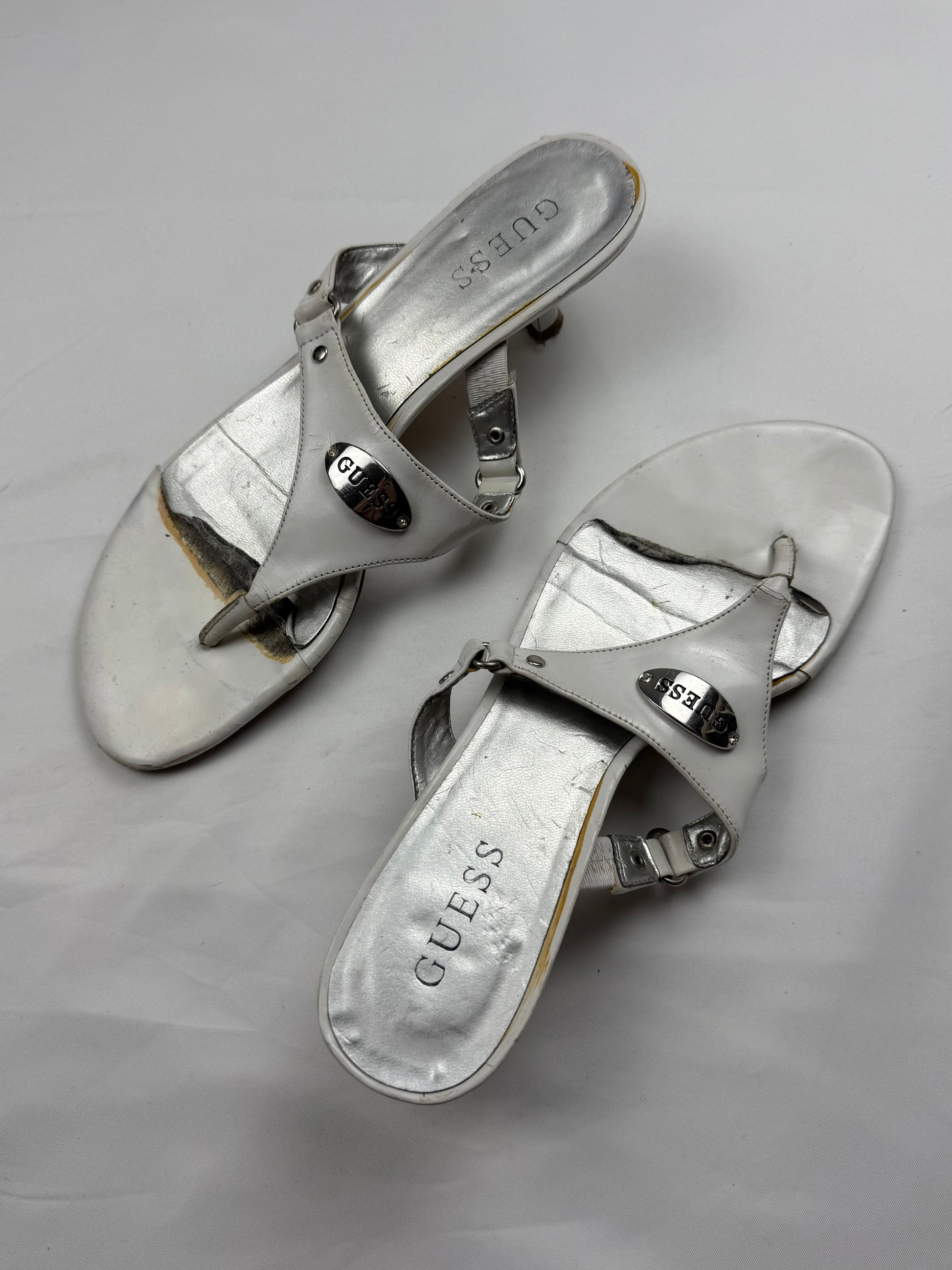 White thong real leather kitten heels mules (39)