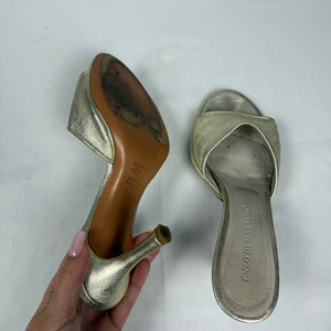 Gold real leather kitten heels mules (36)