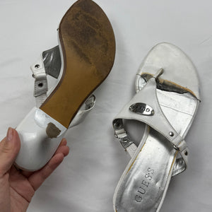 White thong real leather kitten heels mules (39)