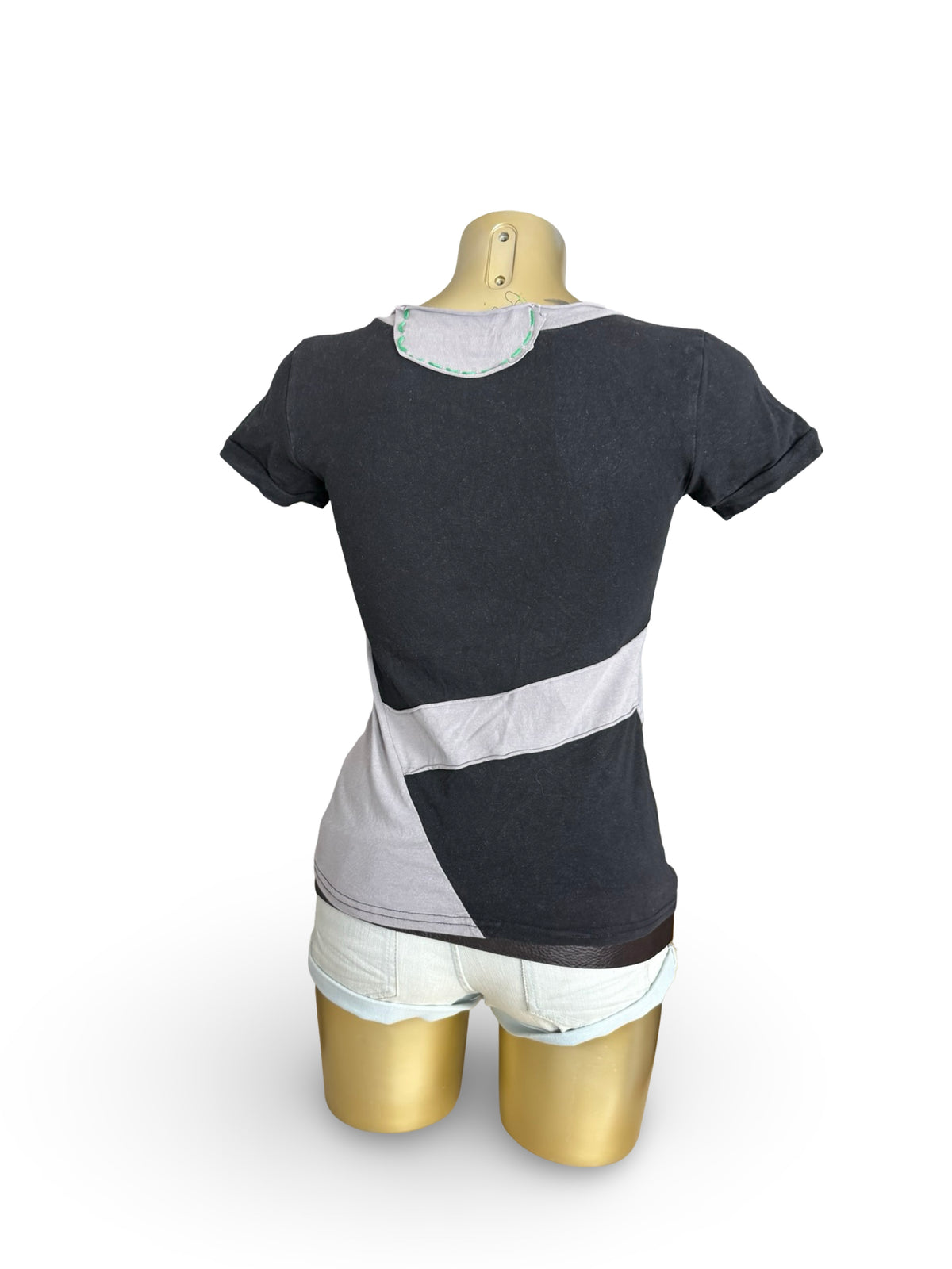 Black patchwork graphic tee (S)