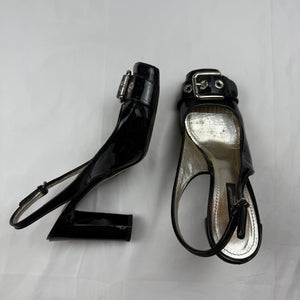 Black leather open toes heels (37.5)