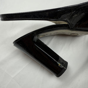 Black leather open toes heels (37.5)