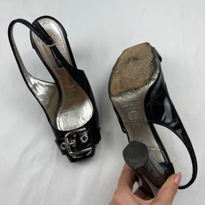 Black leather open toes heels (37.5)