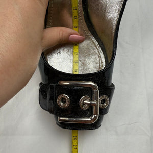 Black leather open toes heels (37.5)
