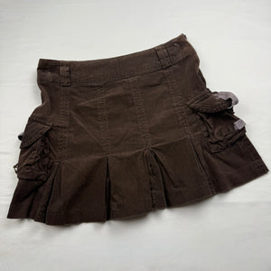 Brown cargo ribbed denim mini skirt (S)