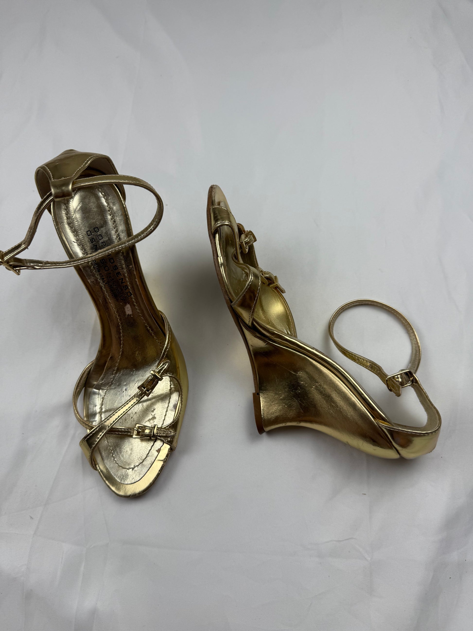 Gold real leather wedge heels sandals (38)