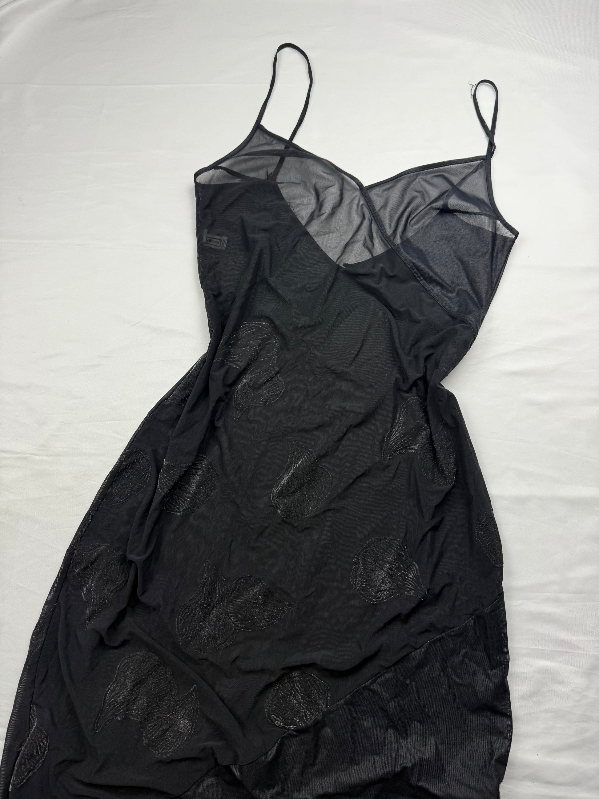 Black embroidered mesh maxi dress (S/M)