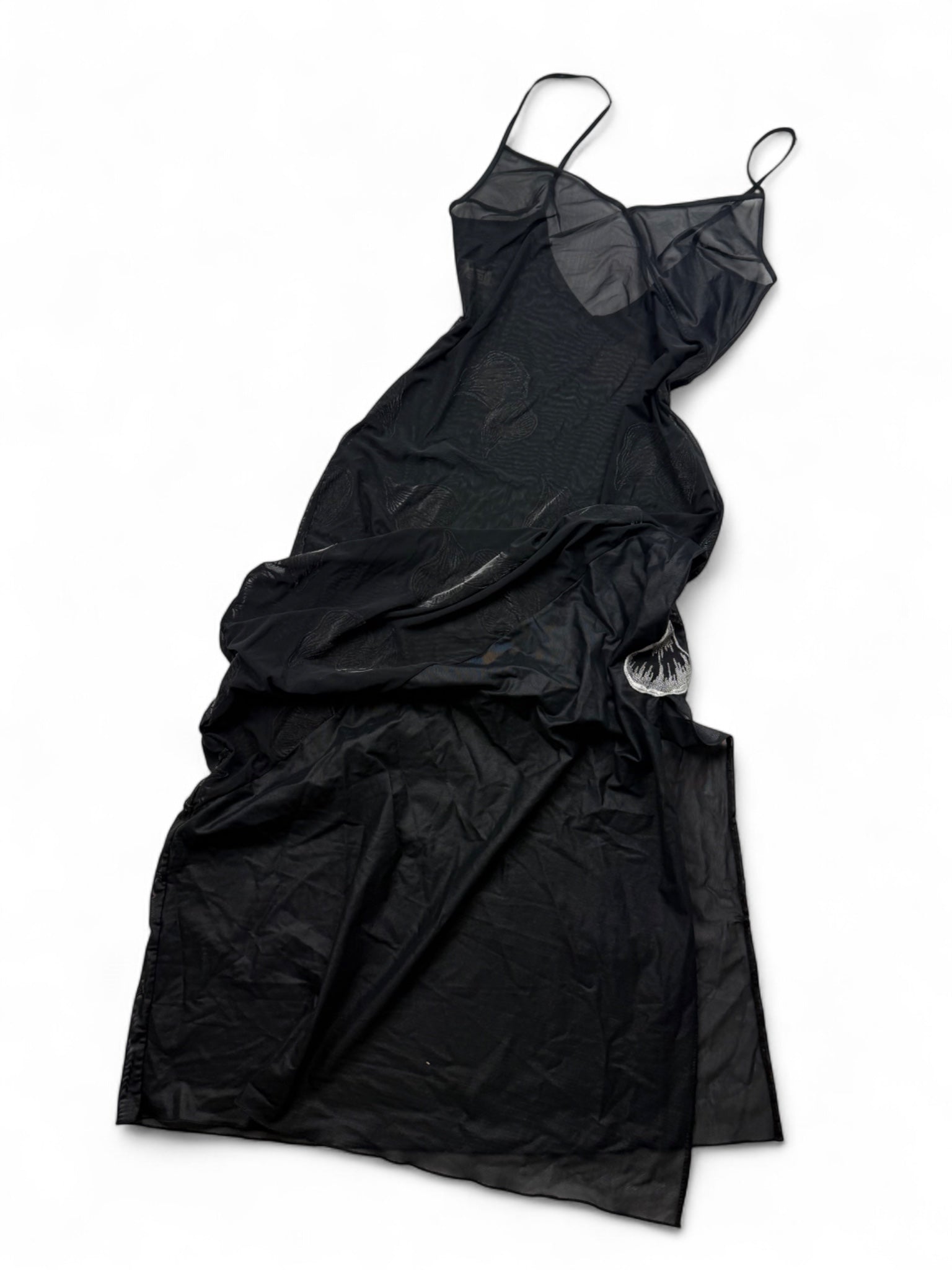 Black embroidered mesh maxi dress (S/M)