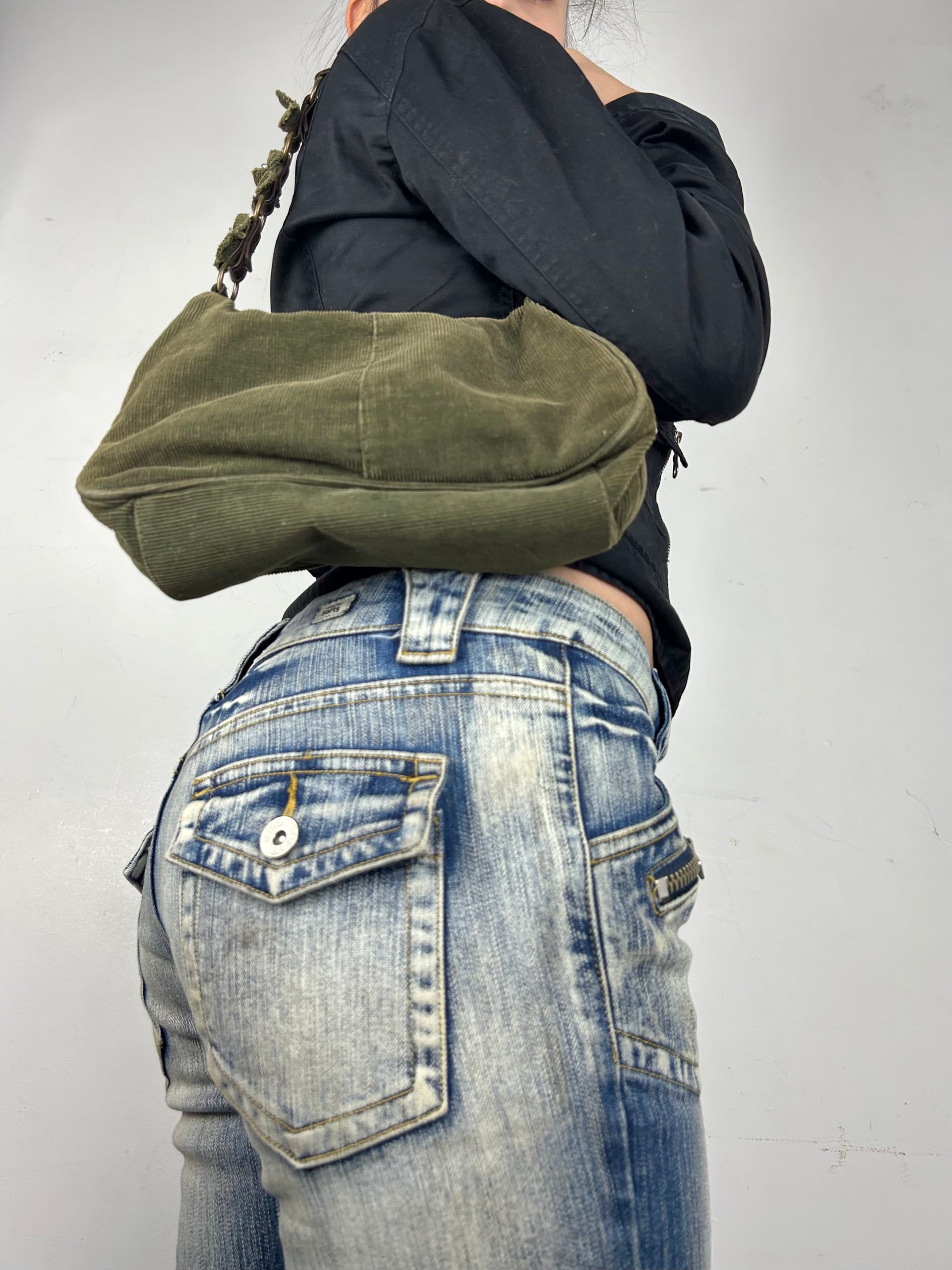 Khaki velvet besace shoulder bag