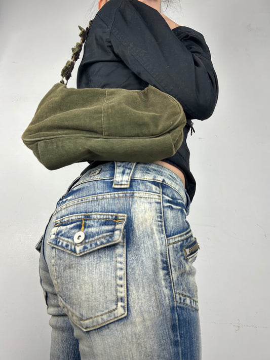 Khaki velvet besace shoulder bag