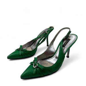 Green real leather pointed toes heels (37)
