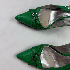 Green real leather pointed toes heels (37)