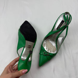 Green real leather pointed toes heels (37)