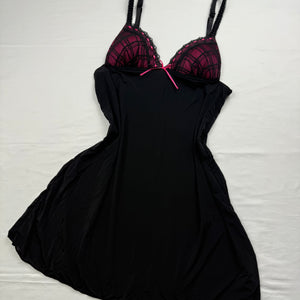 Black & pink check print babydoll mini dress (S)