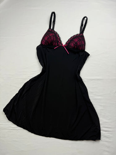 Black & pink check print babydoll mini dress (S)