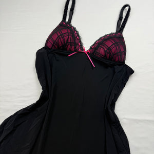 Black & pink check print babydoll mini dress (S)