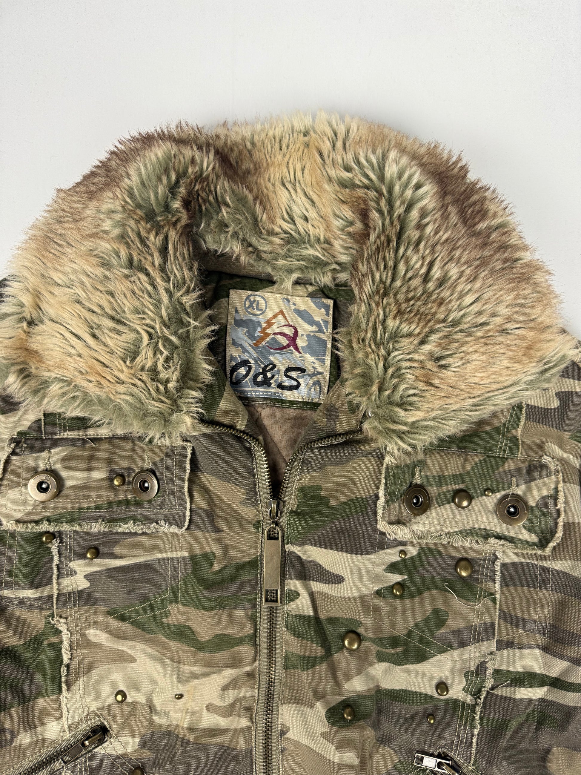 Khaki camo print biker jacket (M/L)