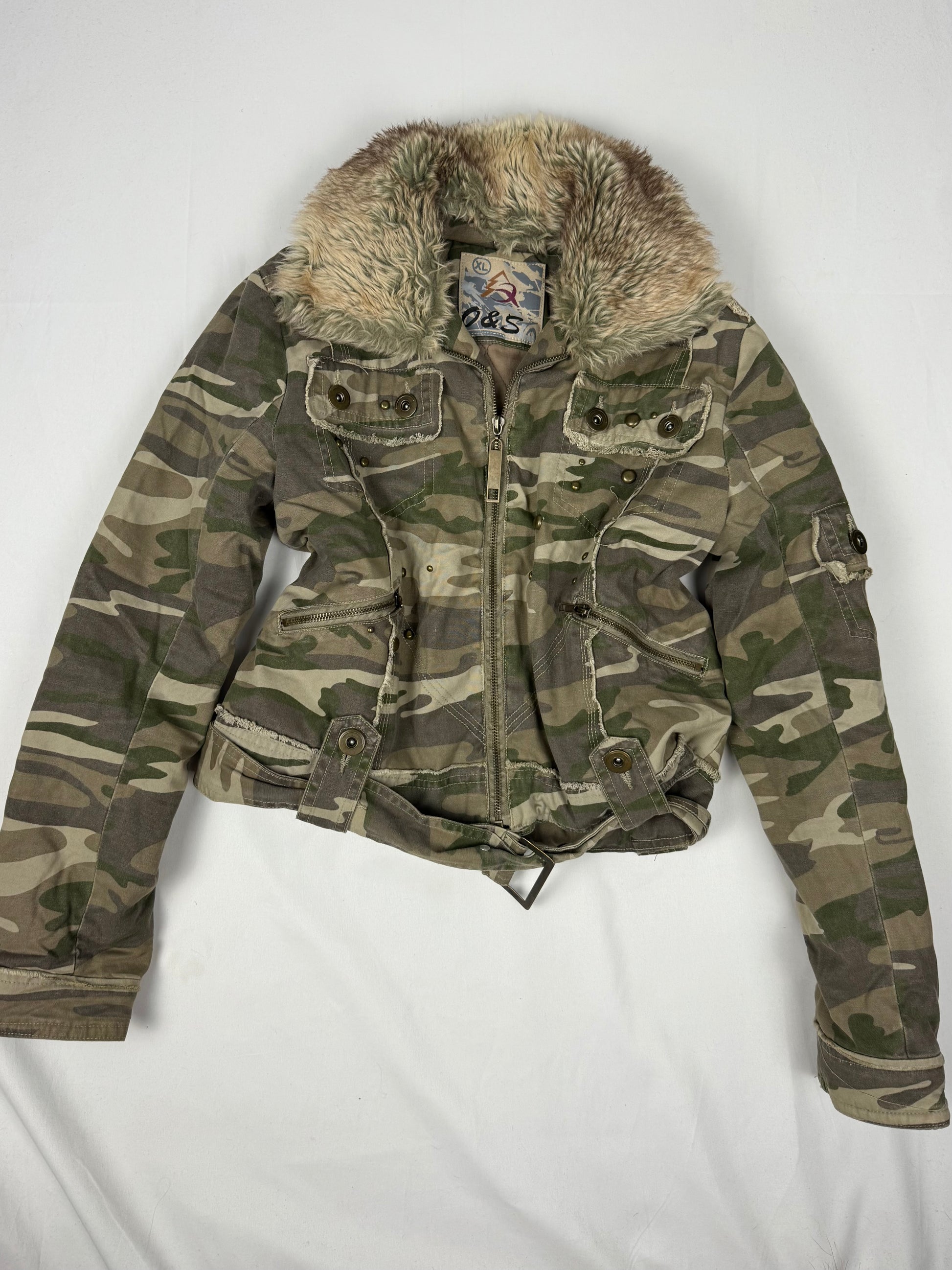 Khaki camo print biker jacket (M/L)