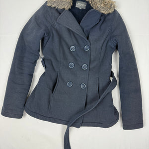 Navy inside fleece tight fit faux fur neck jacket (S)