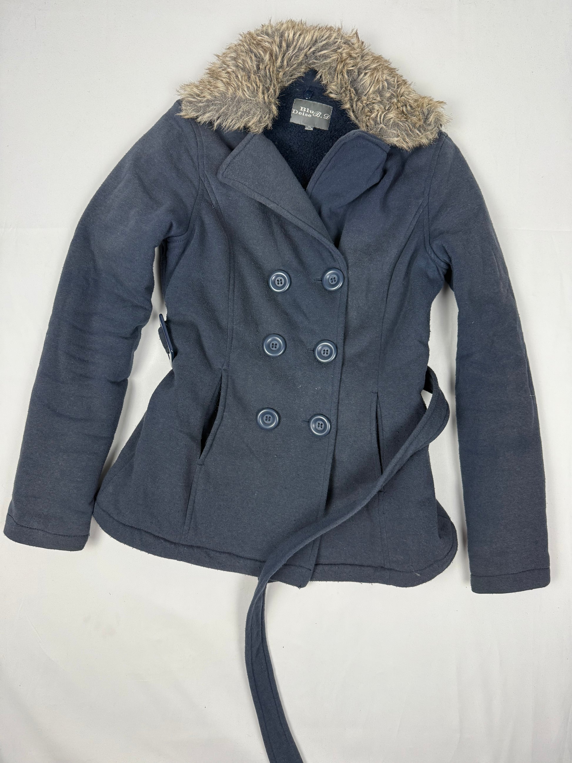 Navy inside fleece tight fit faux fur neck jacket (S)