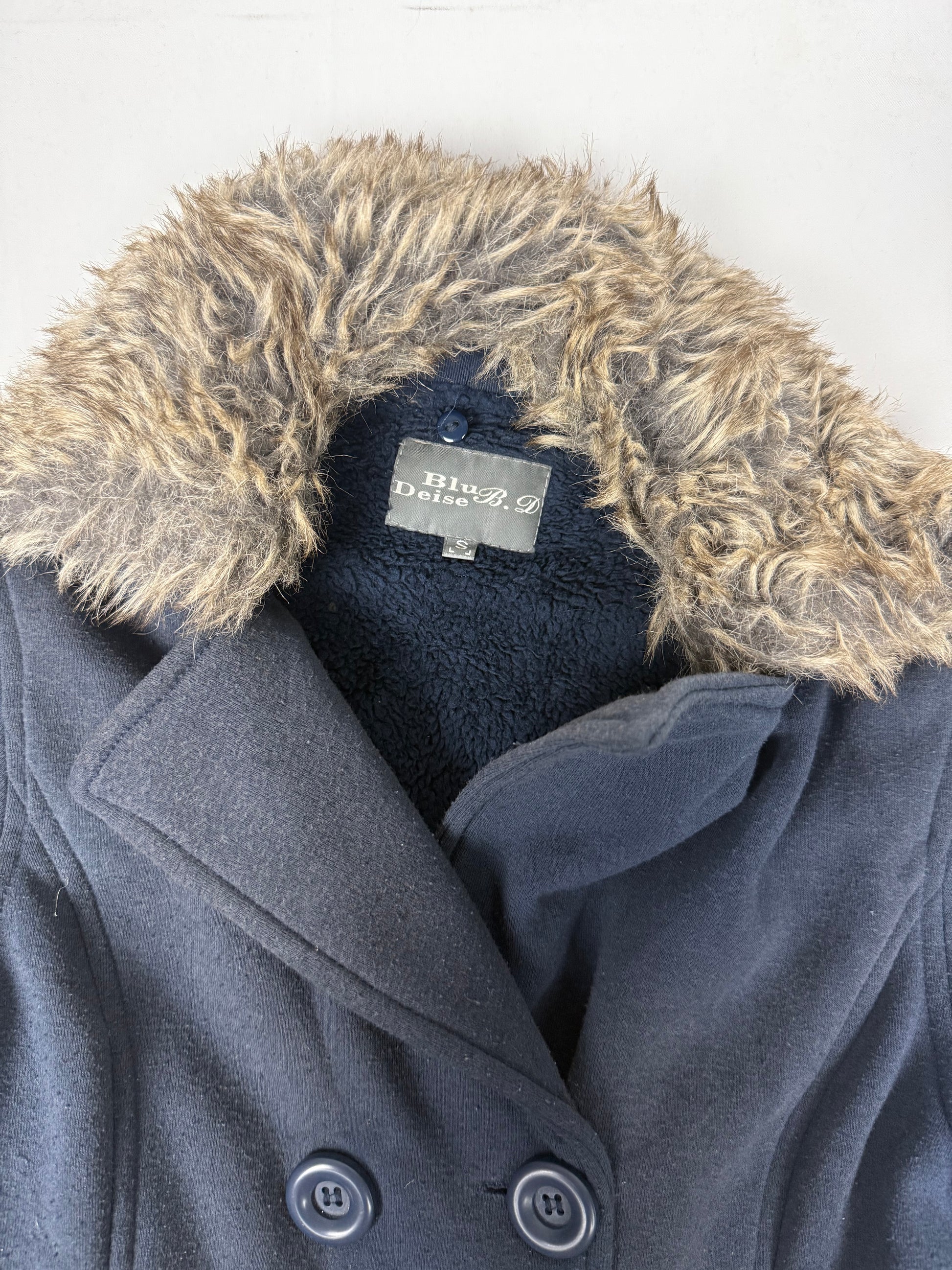 Navy inside fleece tight fit faux fur neck jacket (S)
