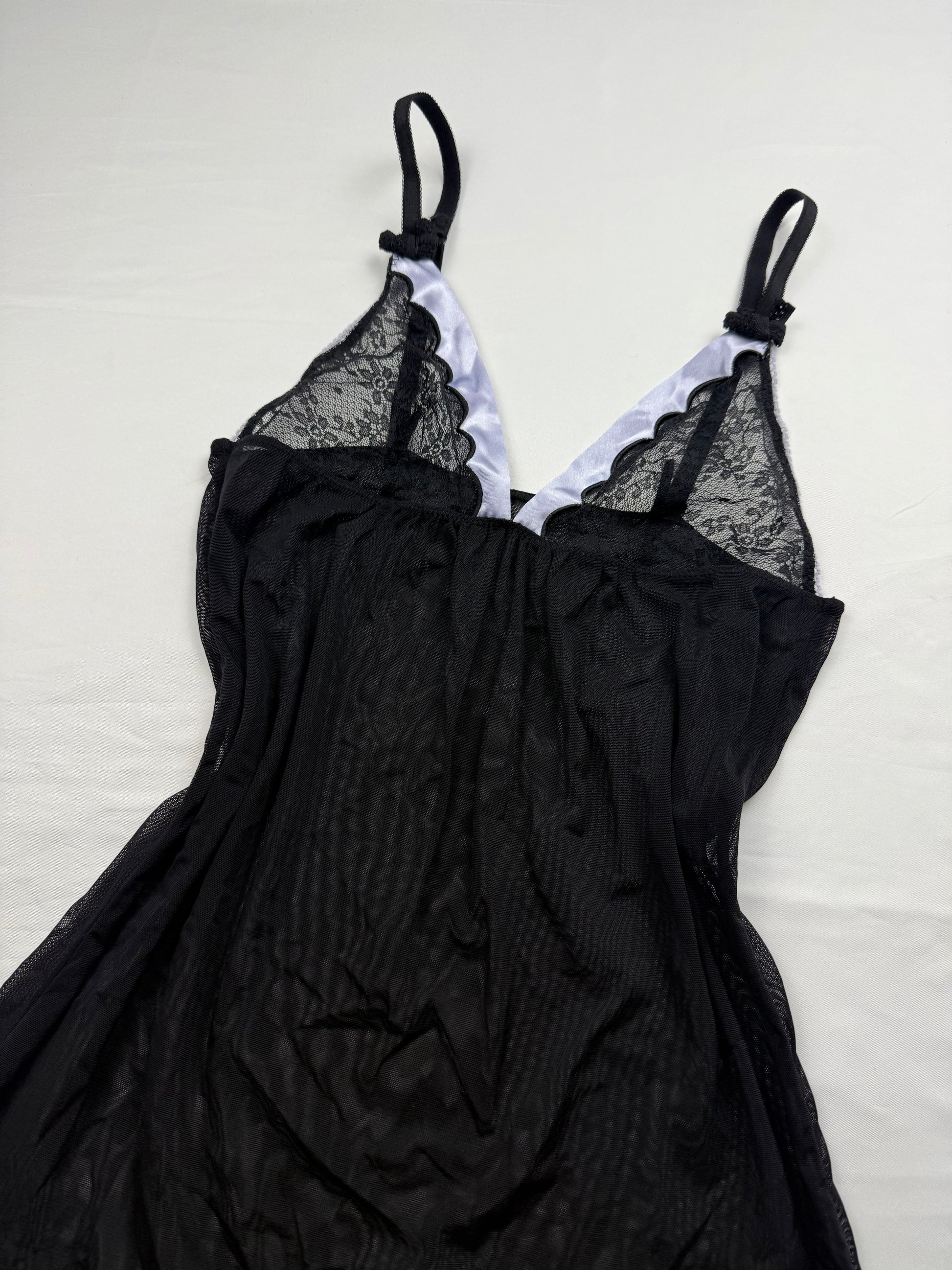 Black lycra & mesh babydoll mini dress (S)