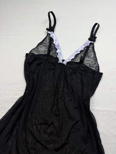 Black lycra & mesh babydoll mini dress (S)