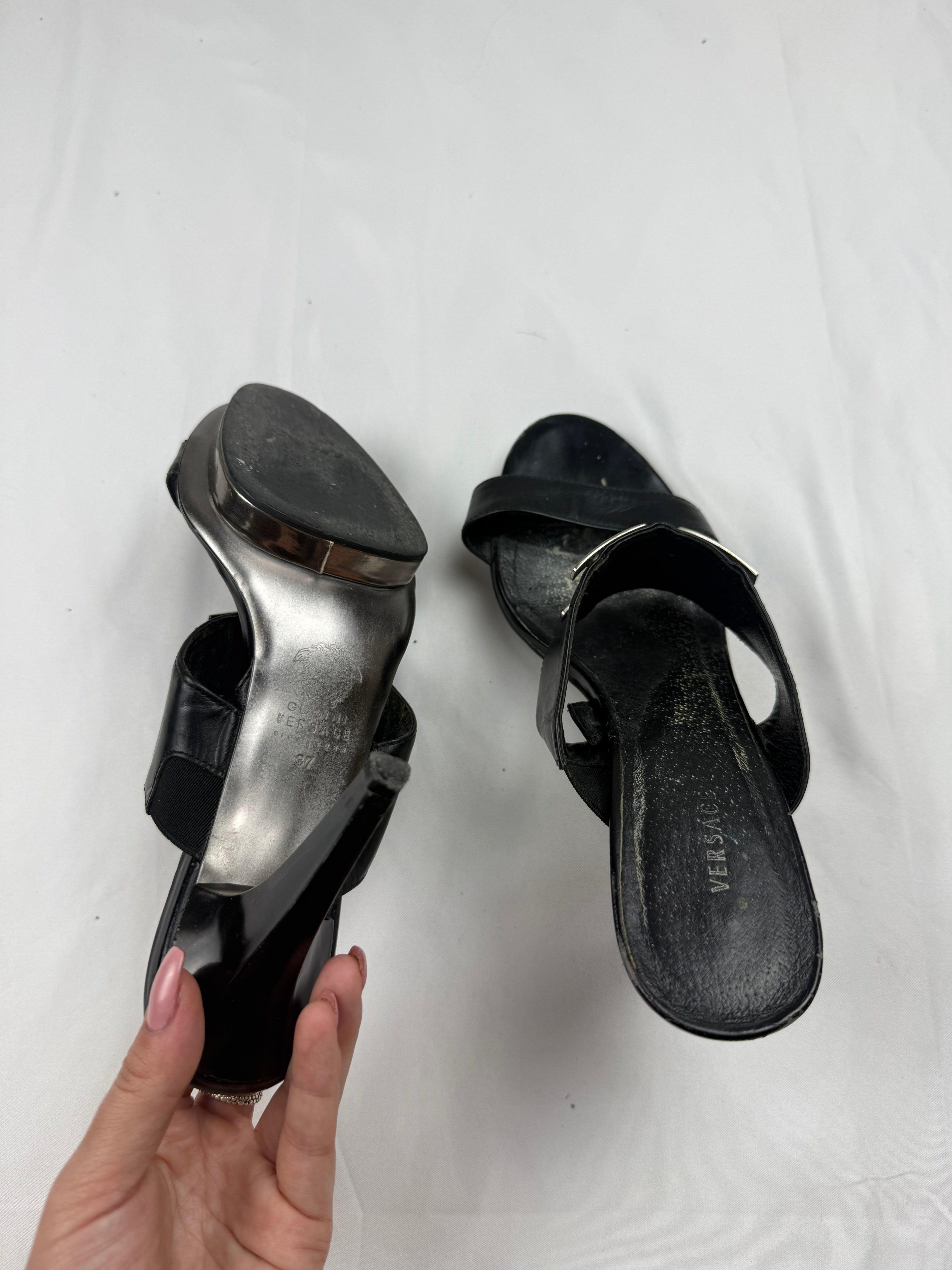 Black real leather platform heels (37)