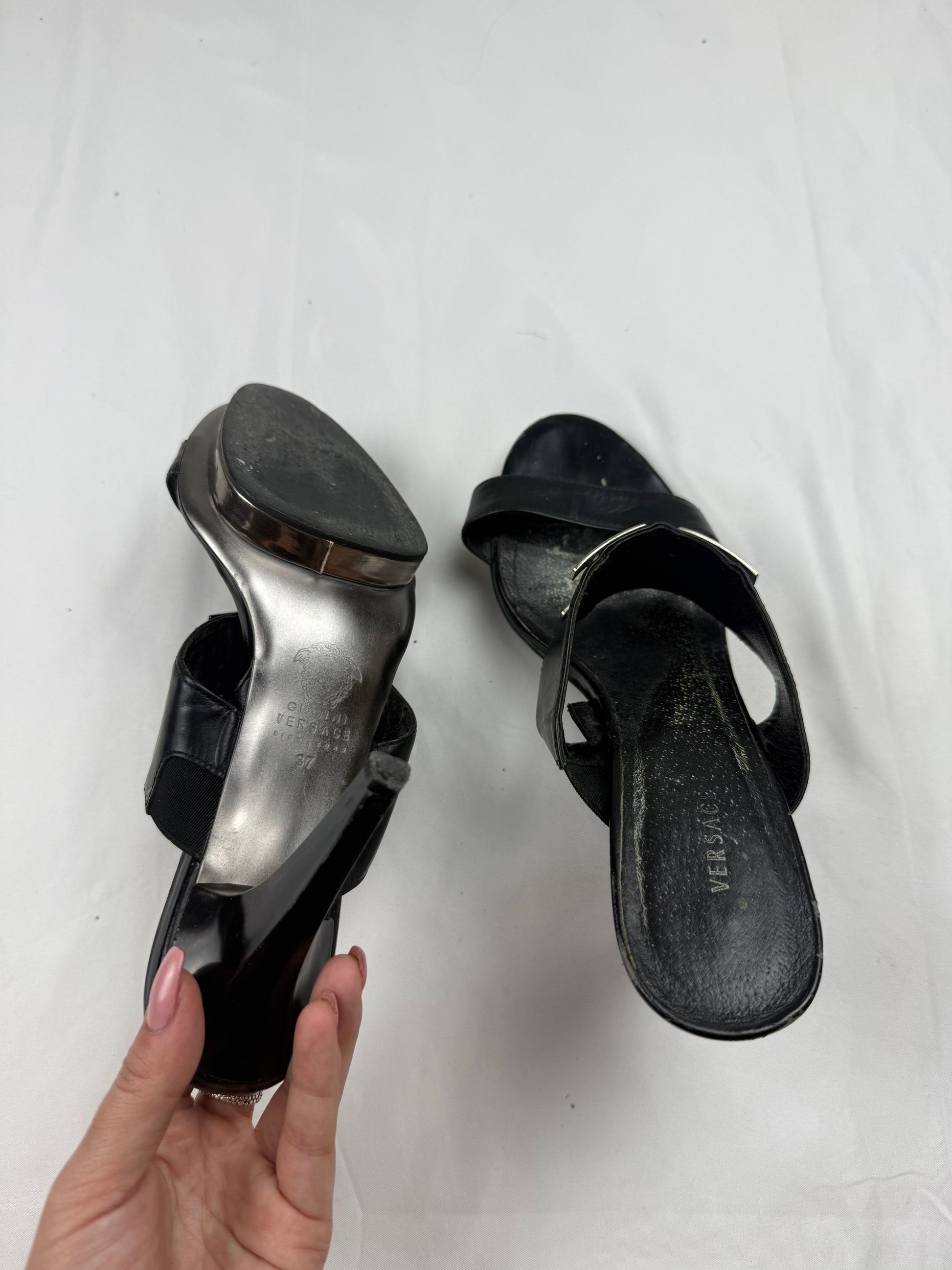 Black real leather platform heels (37)