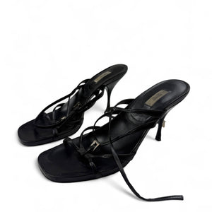 Black real leather heels sandals (37)