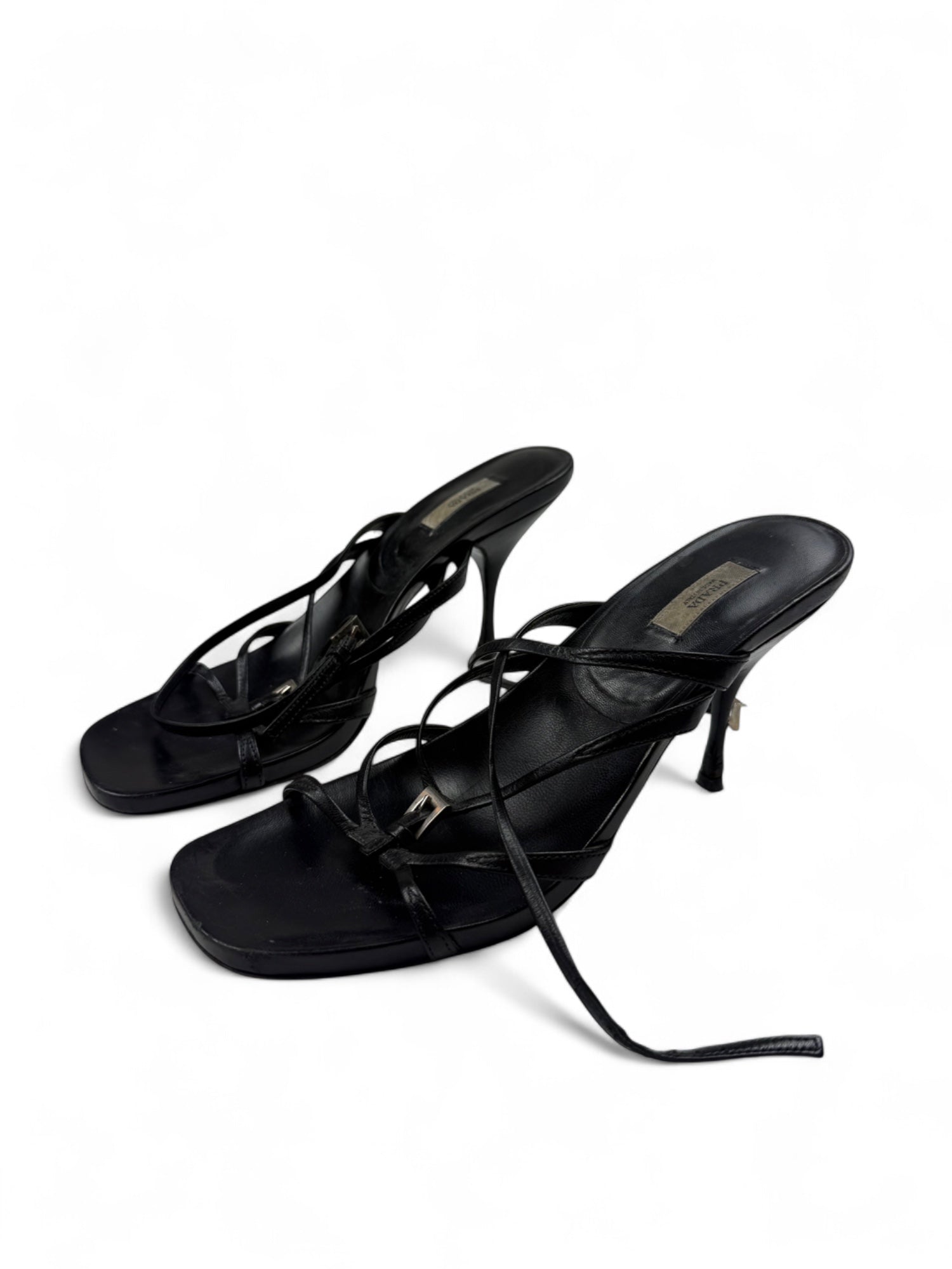 Black real leather heels sandals (37)