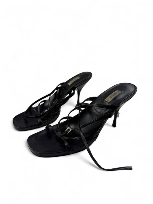 Black real leather heels sandals (37)