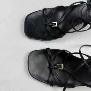Black real leather heels sandals (37)