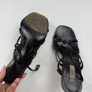 Black real leather heels sandals (37)