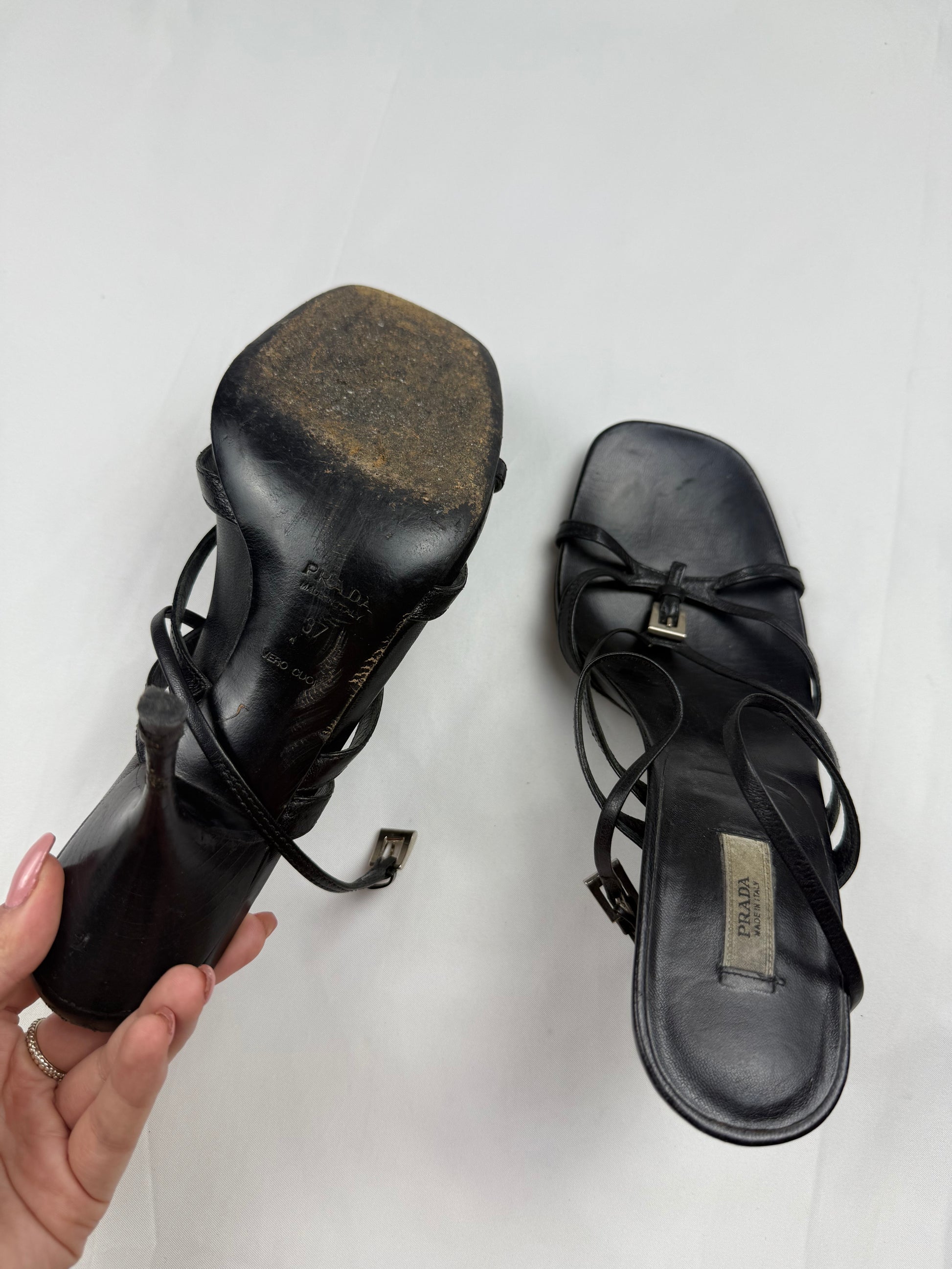 Black real leather heels sandals (37)