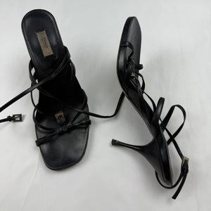Black real leather heels sandals (37)