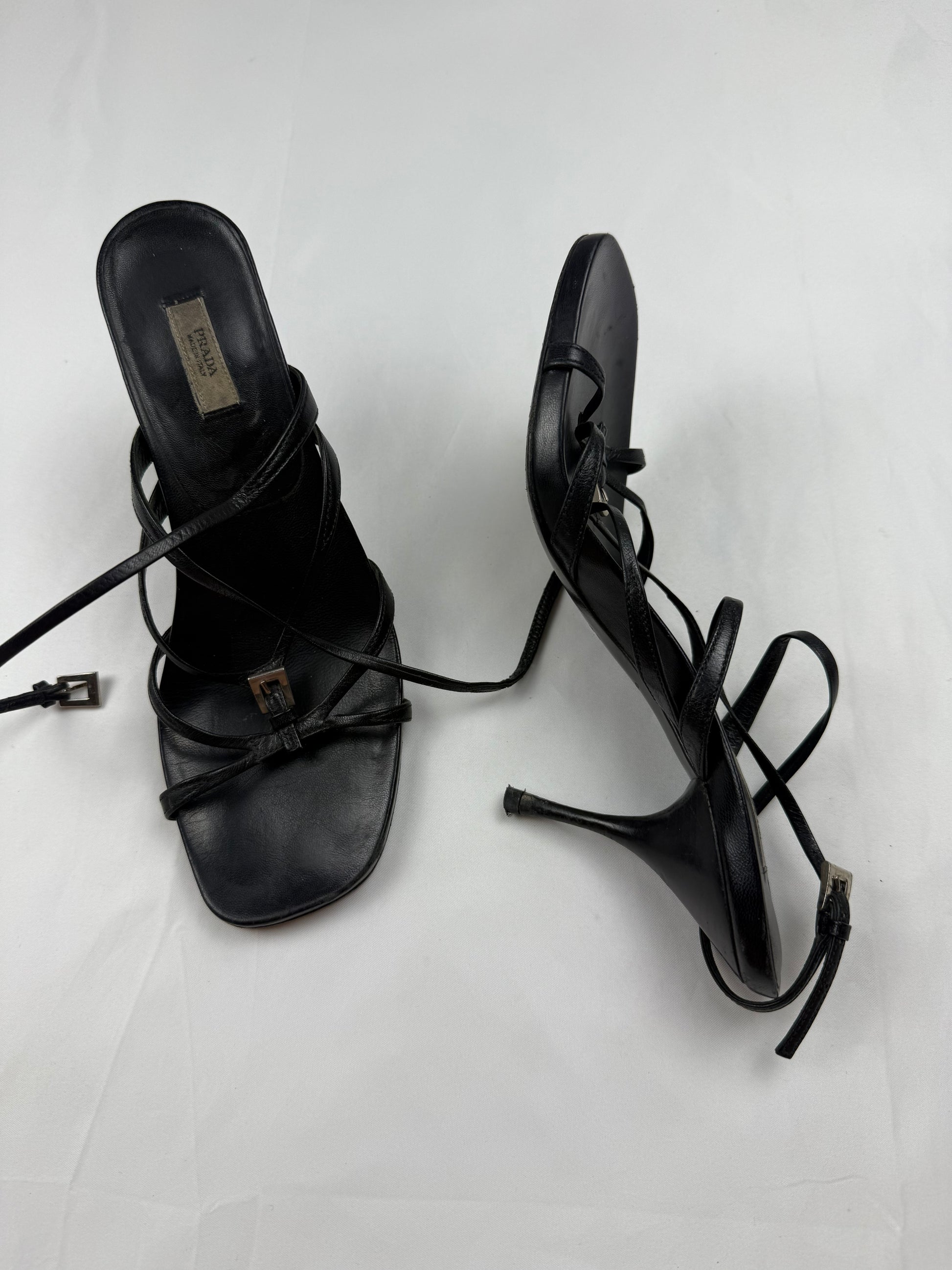 Black real leather heels sandals (37)