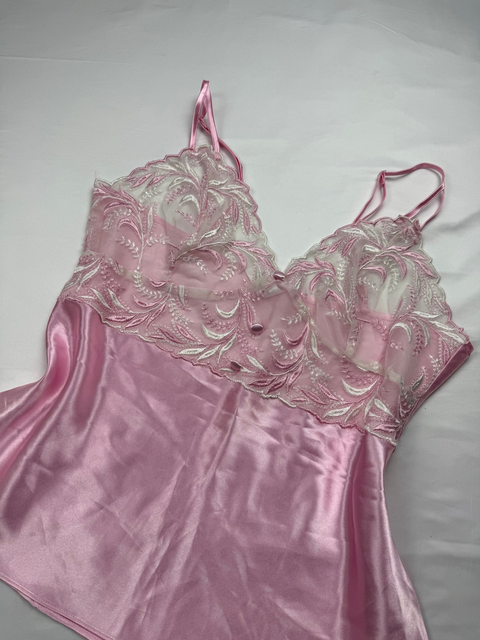 Baby pink silky floral mesh cami top + pants (M/L)