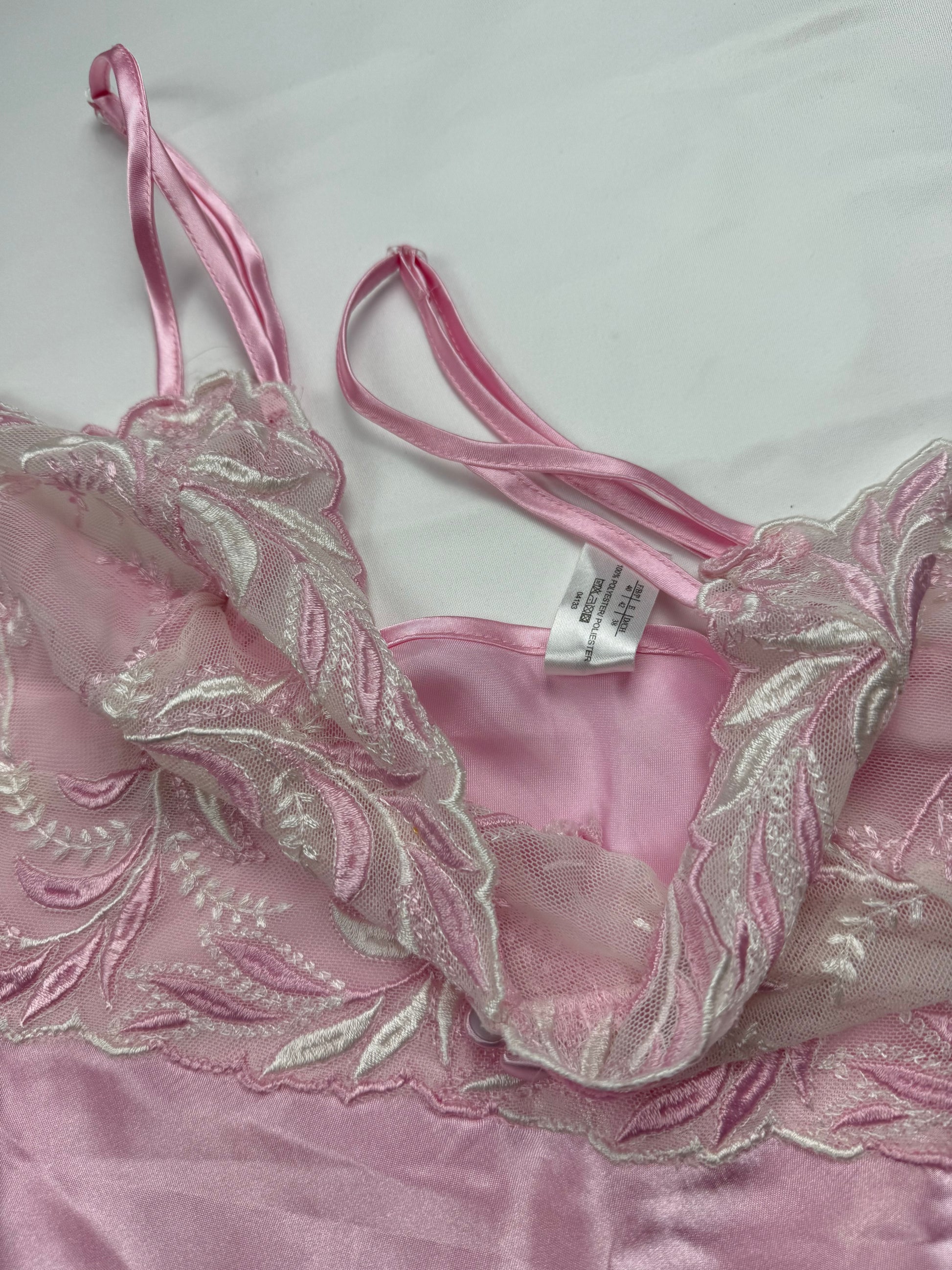 Baby pink silky floral mesh cami top + pants (M/L)