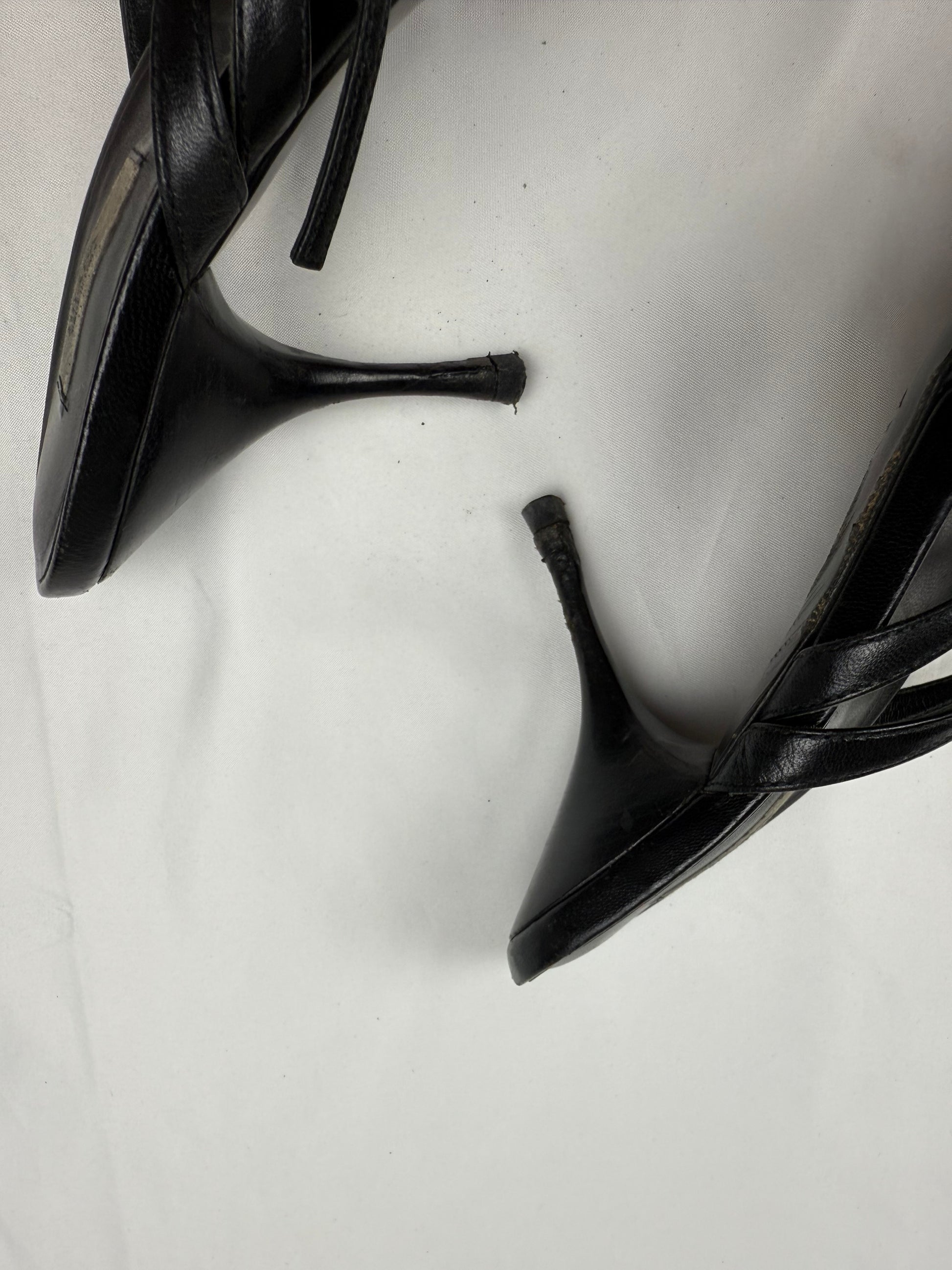 Black real leather heels sandals (37)