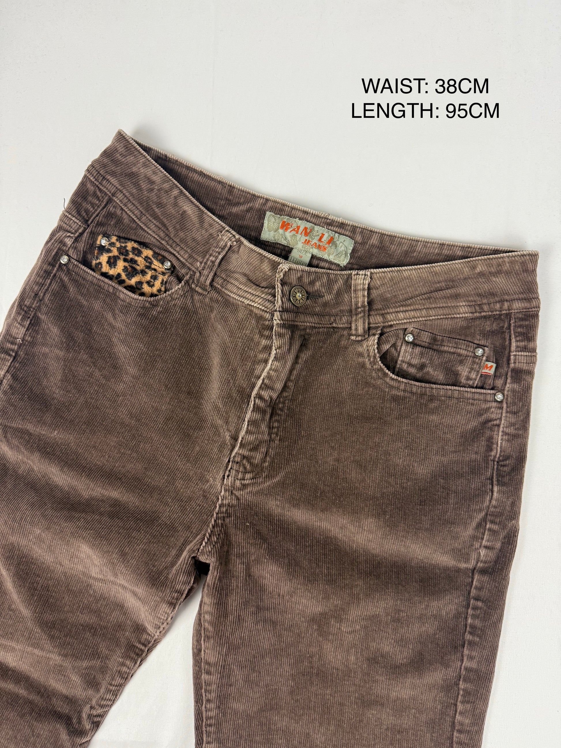 Brown velvet ribbed panther baggy pants (M)