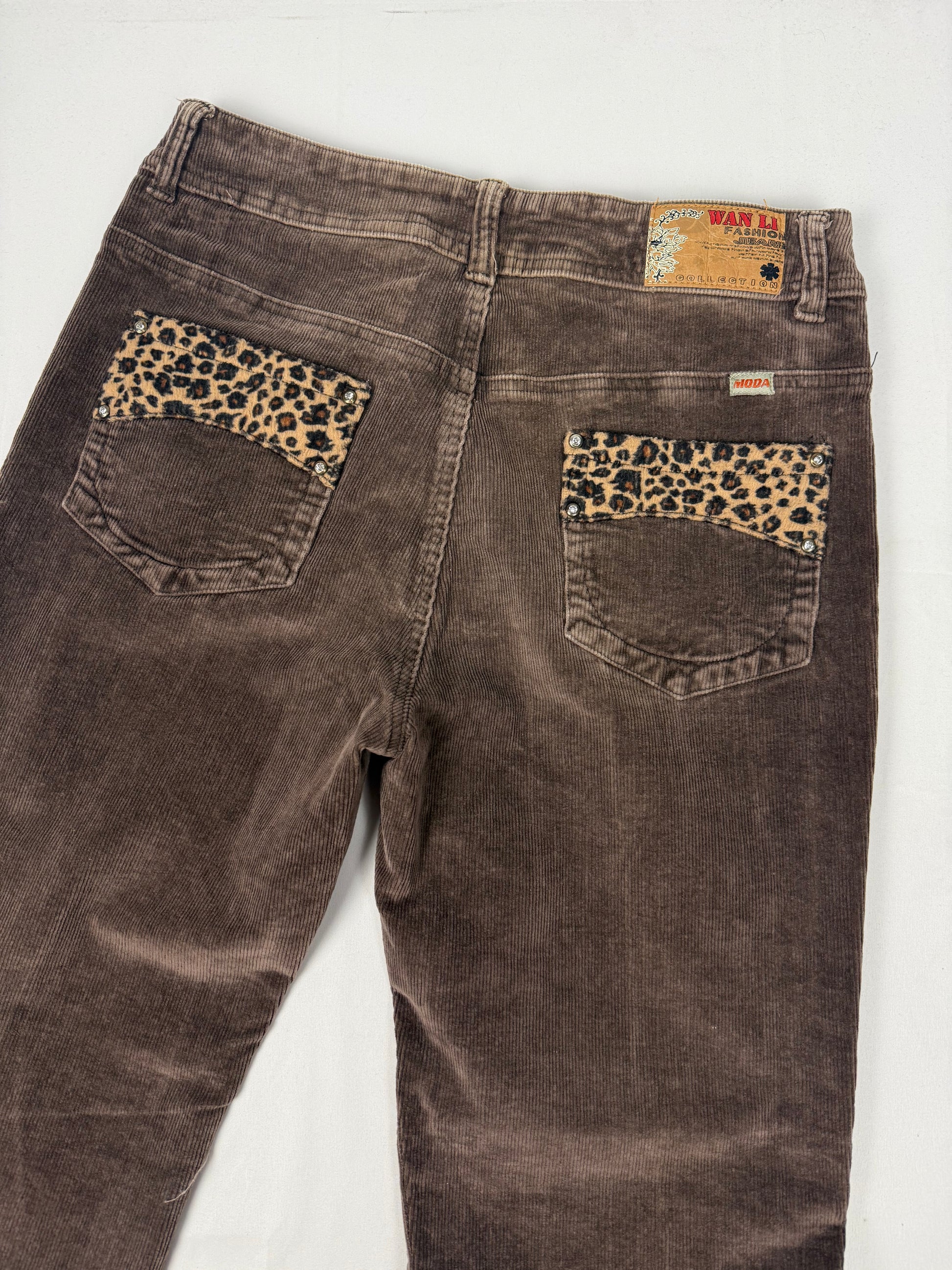 Brown velvet ribbed panther baggy pants (M)