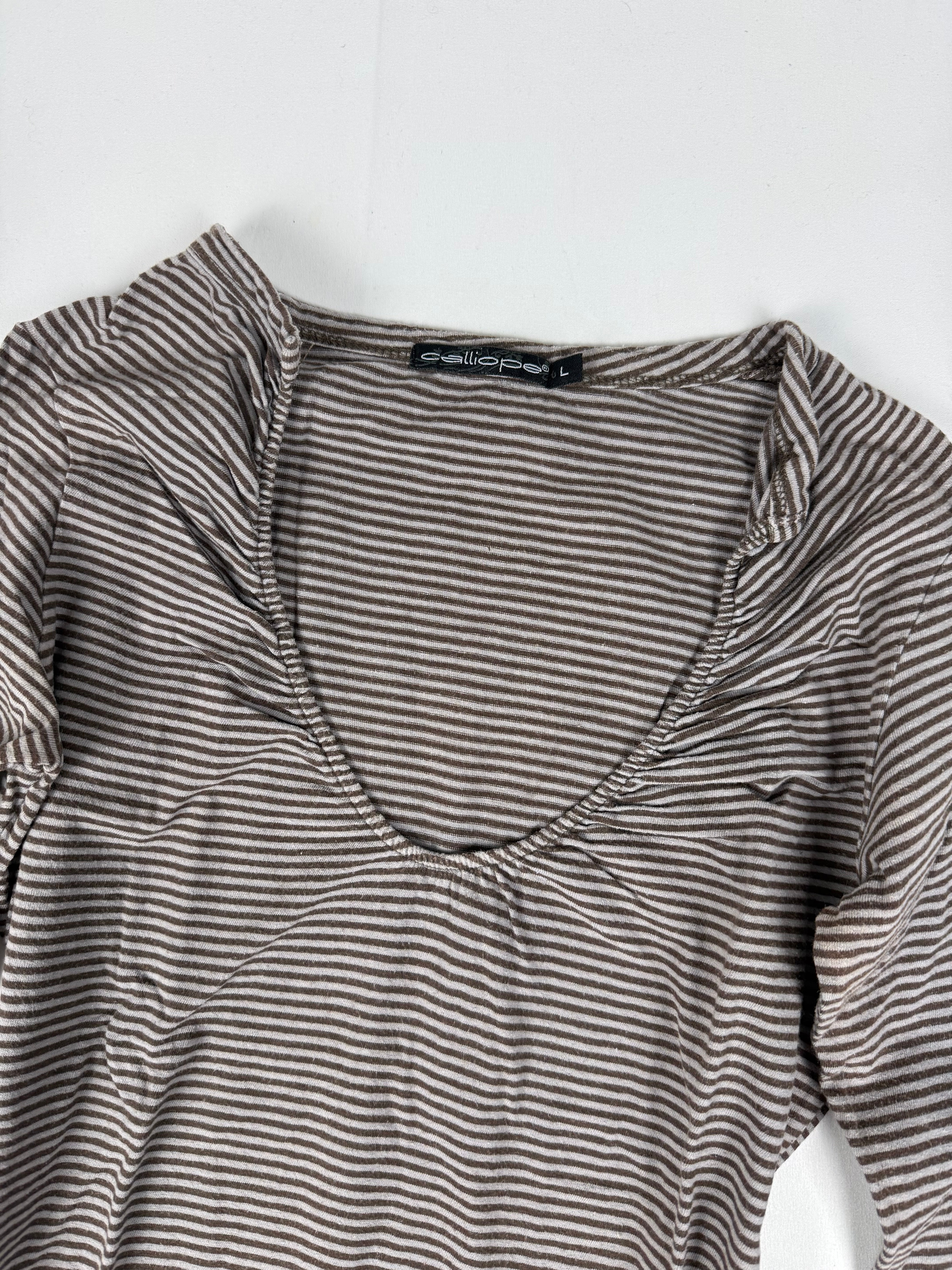 Beige striped cotton long sleeves top (M/L)