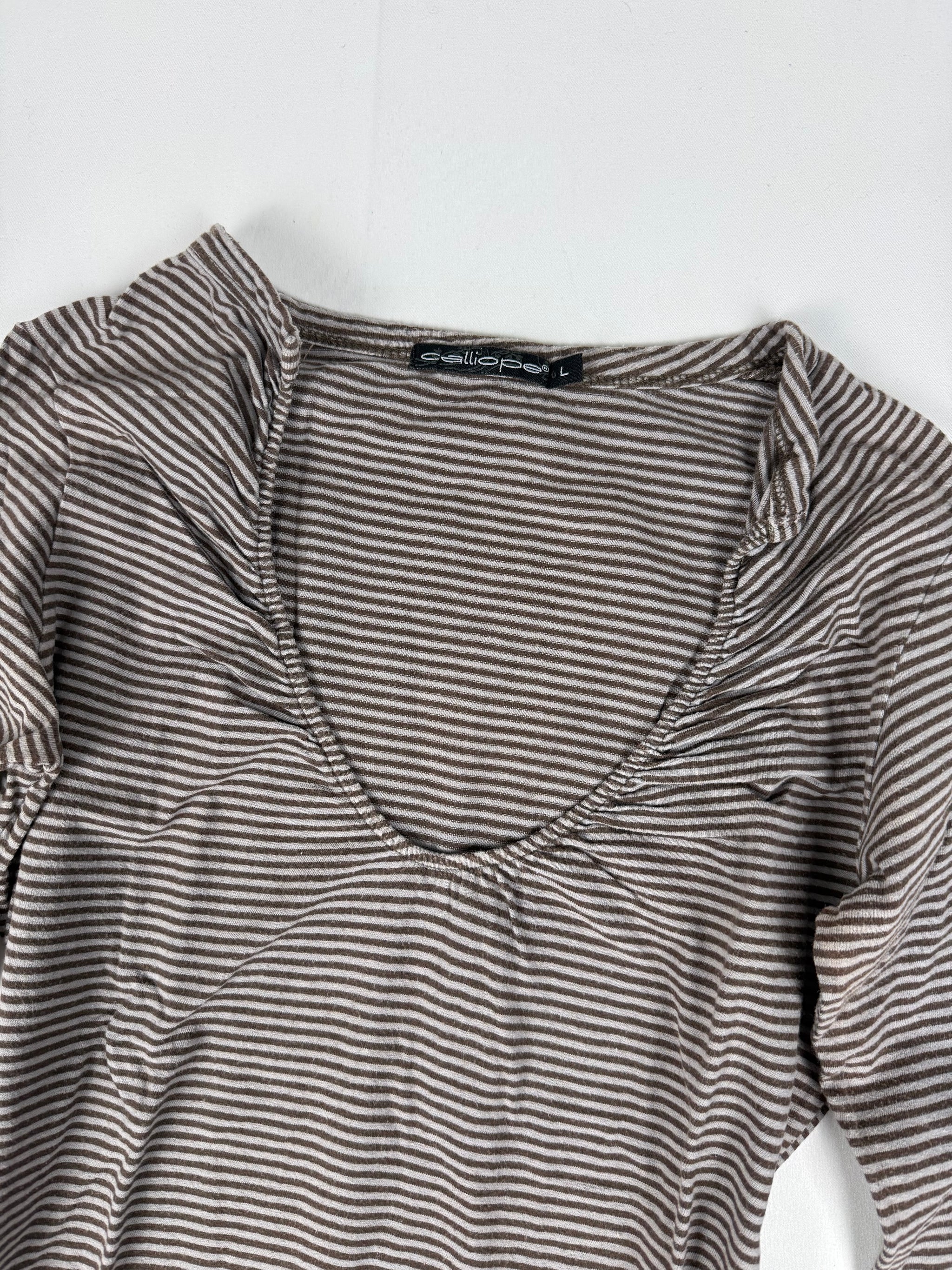 Beige striped cotton long sleeves top (M/L)
